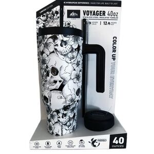 Hydrapeak Artisan Collection Skulls & Flowers 40oz Voyager Steel Tumbler Set New